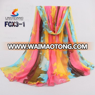 Lingshang newest design silk feel girl dress fashionable camouflage color chiffon scarf wholesale