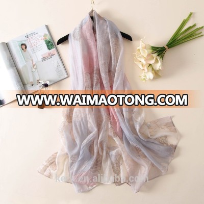 2017 spring breathable thin new simple design wool and silk blend scarf shawls in plain soft pastel color